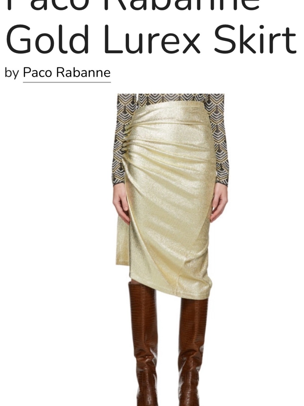 NWT Paco Rabanne Metallic Gold Lurex Midi Skirt Sz US 4 Small,36